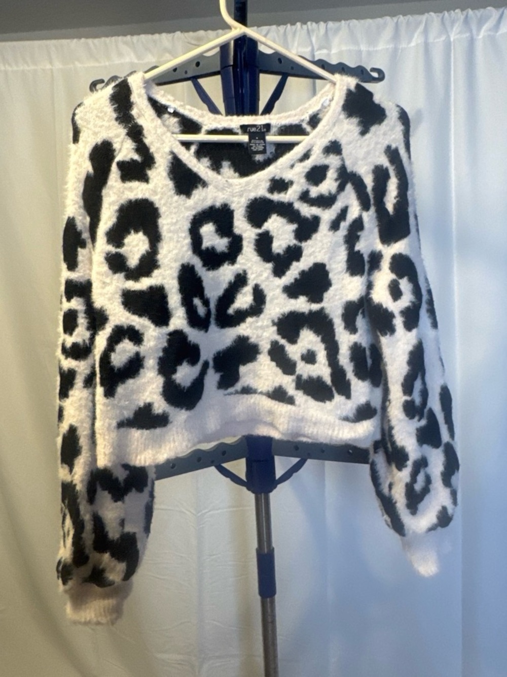 Rue21- Women's Black and White Leopard Fuzzy Sweater
